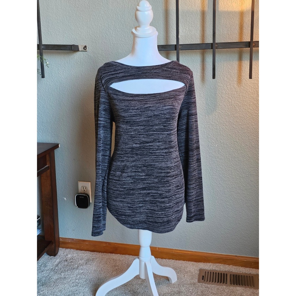 Vintage 2000s Juicy Couture XL Gray Space Dye Cutout Long Sleeve Y2K Top